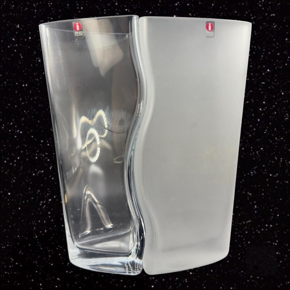1996 iittala Pari Tiina Nordstrom Swirl Glass Vase Set Clear‎ And Frosted Signed